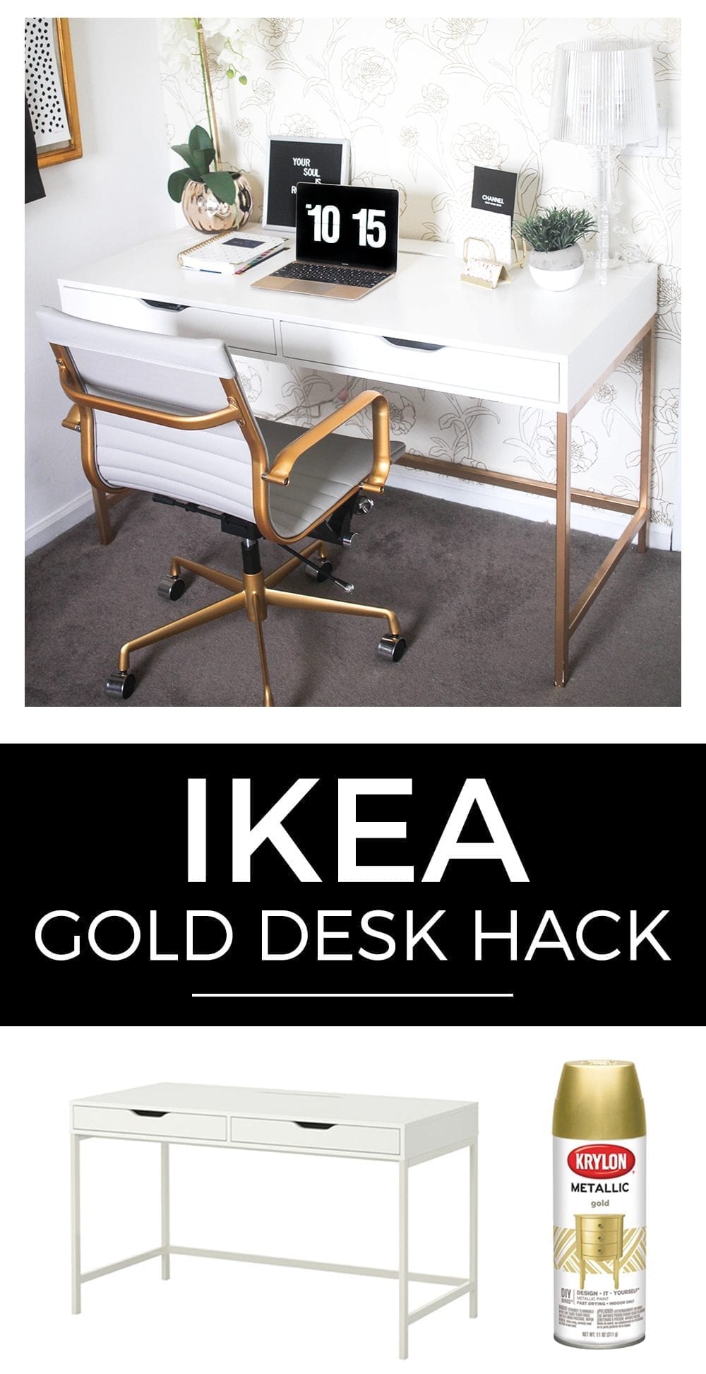 Ikea Gold Desk Hack, White and Gold Desk, Gold Desk, Small Desk Ikea, White Desk Ikea, Gold and White Desk, Desk with Gold Legs, Ikea Computer Desk, White Desk with Gold Legs, Ikea White Desk, Gold Table Legs