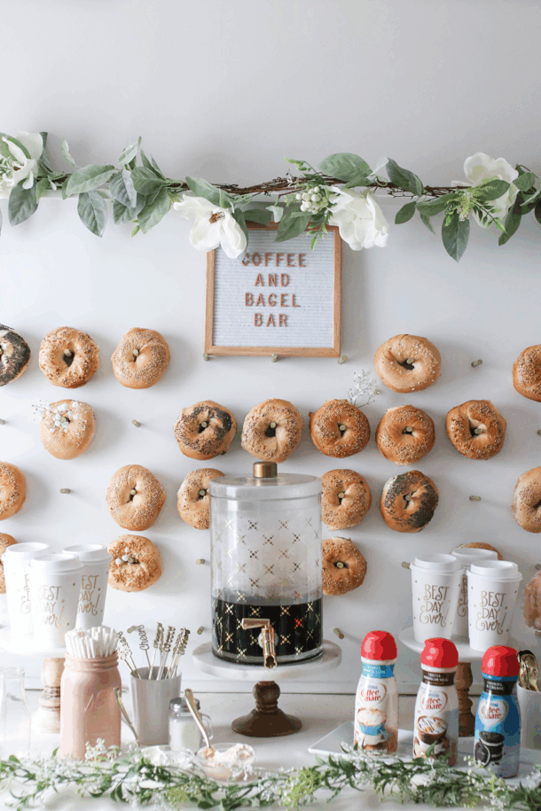 Coffee Bar, Party Coffee Bar, Bagel Bar, Bagel Wall, Brunch Tips