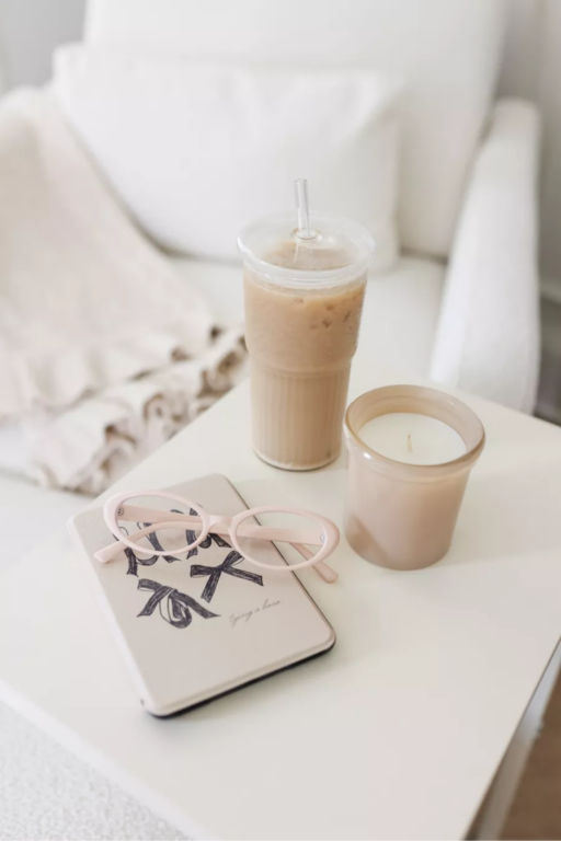 iced coffee on side table
